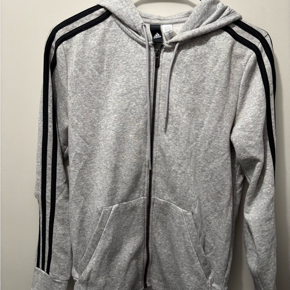 Adidas Men's Heather Gray Zip-Up Sweater with Black Accents